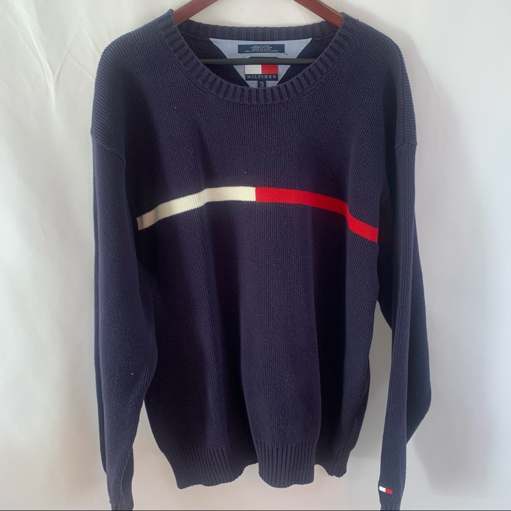 Tommy Hilfiger Sweater Vtg Classic Retro Flag Logo Colorblock Pullover Men XXL